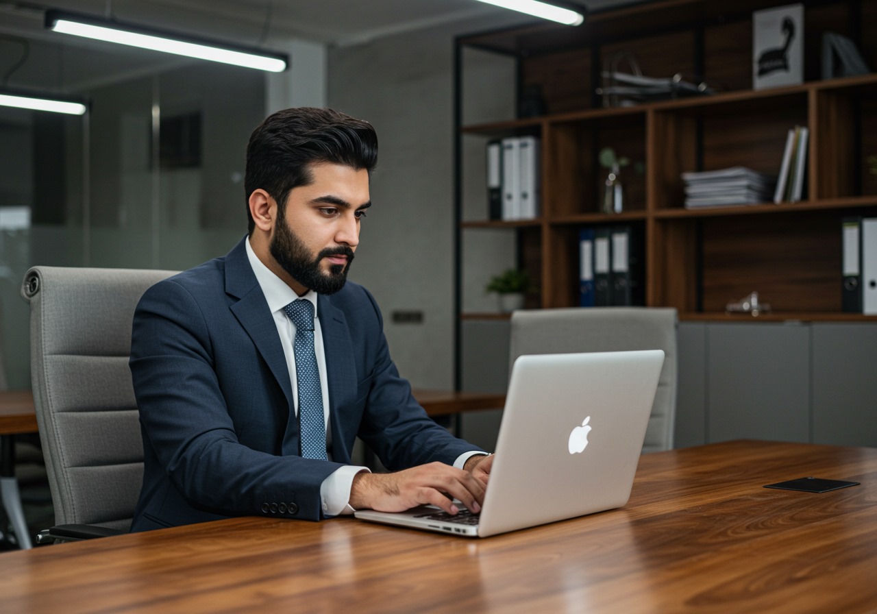 Guy listening to music online in headphones